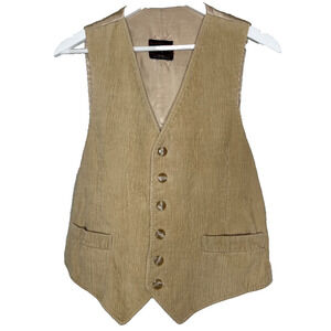 Trumpeter Mens Corduroy Vest Tan Medium Vtg Back Belt Silk Cotton Western Preppy